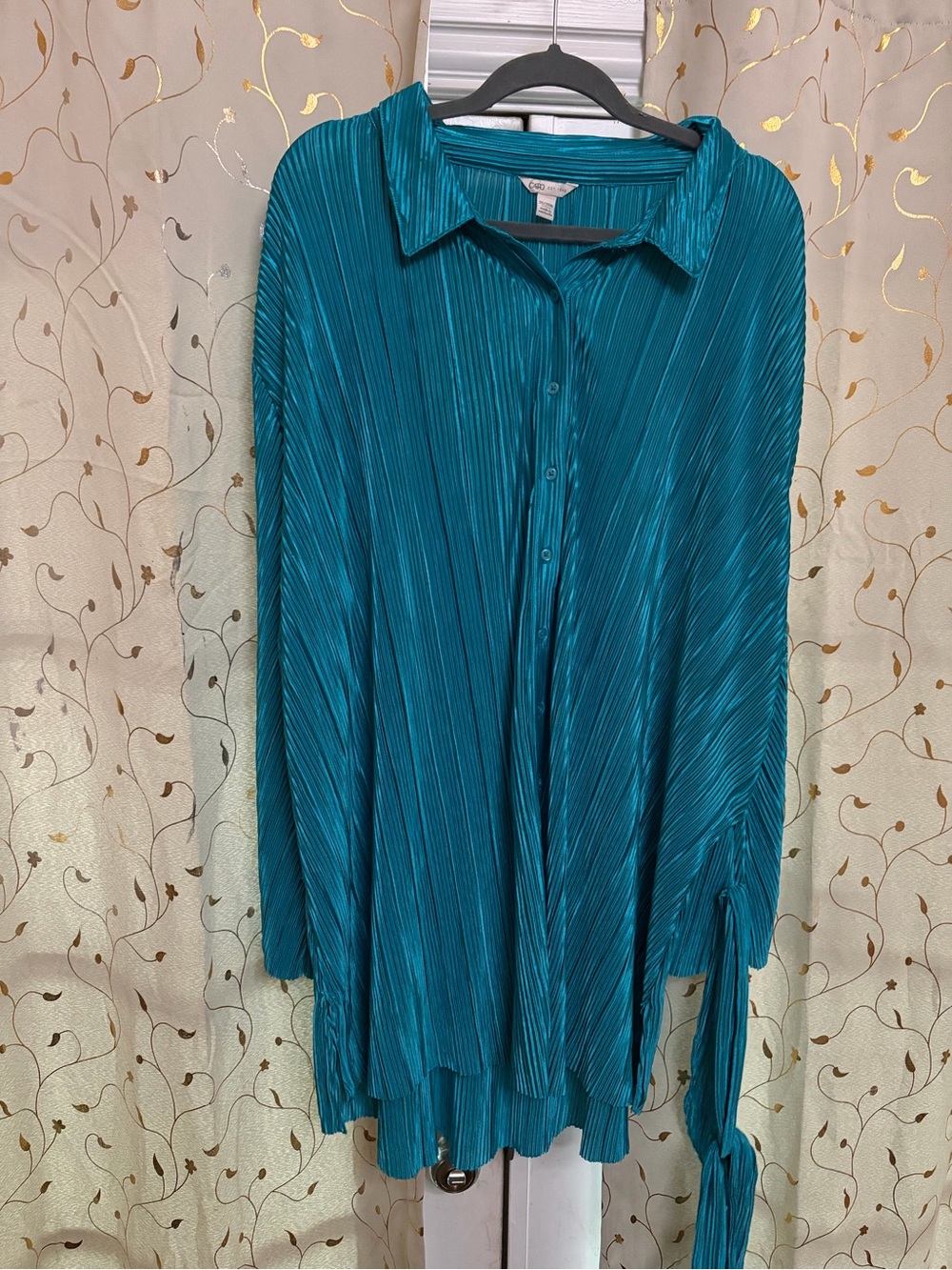 Cato Teal Pleated Button-Down Tunic size 26/28 w
